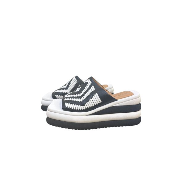 LDP Black & White Geometric Wedge Platform Sandals Size 7.5 - Picture 4 of 8